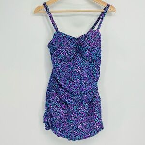 NWOT Swimsuits for All Purple Blue ruched One Piece bathing suit Sz 10 beach